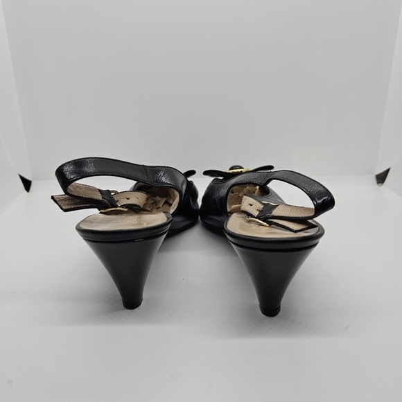Bruno Magli vintage black leather slingback kitten heels with bow detail 7.5B - Picture 5 of 12